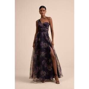 Lulus Truly Extraordinary Plum Floral Organza One-shoulder Maxi Dress Purple